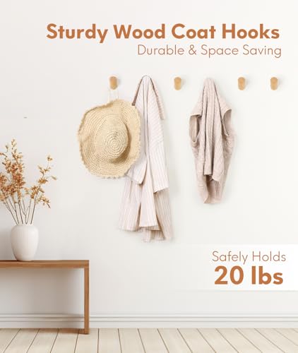 Optish Wood Wall Hooks for Hanging, 4 Pack Hat Hook for Walls, Coat Hook Wall Mount, Backpack Hooks for Walls, Bathroom Towel Hanger (Natural) - color: Natural