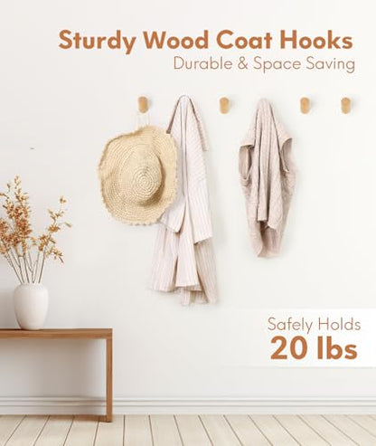 Optish Wood Wall Hooks for Hanging, 4 Pack Hat Hook for Walls, Coat Hook Wall Mount, Backpack Hooks for Walls, Bathroom Towel Hanger (Natural) - color: Natural