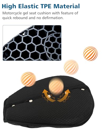 SUNPIE Motorcycle Gel Seat Pad Universal Motor Bike Seat Cover with Sun Protection Covers 3D Honeycomb Breathable Comfortable UV Resistance for Seat Height Adjustment &Vibration Reduction