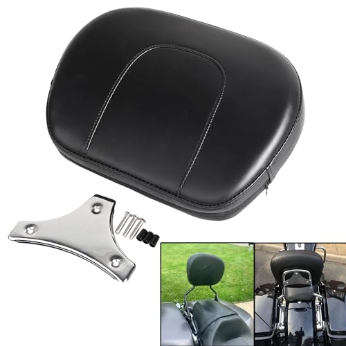 Motorcycle Leather Detachable Sissy Bar Backrest Pad with Chrome Bracket For 1997-2023 Harley Touring Model