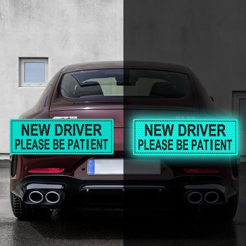 2pcs High Intensity Reflective New Driver Car Sticker Waterproof Student Driver Please Be Patient Decal for Car Window Bumper Reflective Night Safety Warning Decal (Mint Green) - color: Mint Green