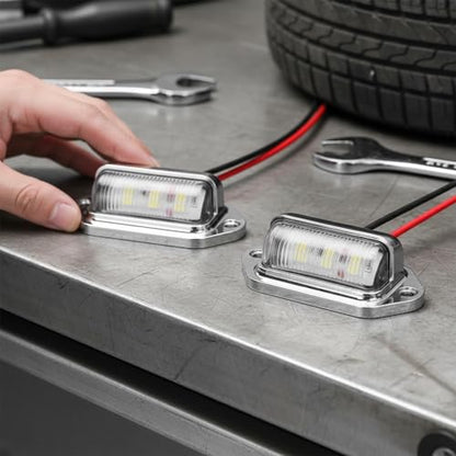 4 PCS LED License Plate Light, 12V-30V DC 6-SMD Super Bright Car License Plate Lamp, Waterproof Step Courtesy Dome Cargo Replacement Light for Car Truck SUV Van RV Trailer (Silver) - color: Silver, 4 PCS