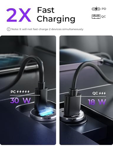 LISEN USB C Car Charger Adapter [2 Pack] [Mini & Metal] Cigarette Lighter USB Charger Fast Charging [PD QC 3.0] USBC Car Phone Charger for iPhone 15 Pro Max Plus 14 Samsung Galaxy S23 iPad Pro, Purple | Cigarette Lighter Charger, USB C Car Charger Fast Ch