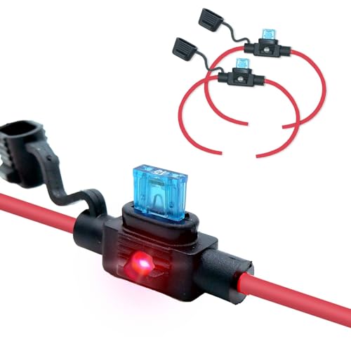 2 Pack wasserdichte Teile, entsprechen dem IP67-Standard, ASP Mini Flachsicherungshalter mit LED, 12 AWG für Auto und Marine - style: LED ASP