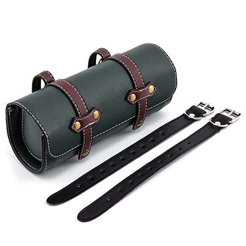 Motorcycle Saddle Bags Motorbike Accessories Leather Motorcycle Pannier Saddle Bags Tool Luggage Rolls Front Fork Bags with 2 Buckle Straps, #6 Green (APE-MTGB57) - color: Green