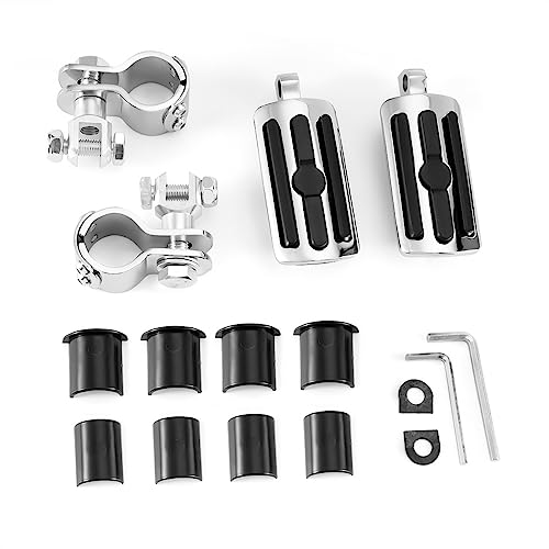 Highway FootPegs Fit for Motorcycle 1 inch to 1 1/3 inch with Engine Guard, Highway Footrest for Harley Indian Yamaha Honda Suzuki (Silver) - color: Silver