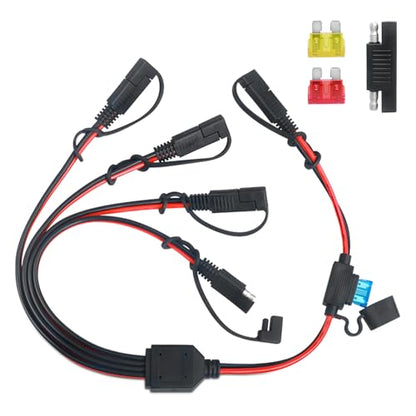 14AWG SAE Y Splitter Cable, 1 to 4 Way SAE Extension Cord with Fuse | DC Power Automotive Connector Adapter, Heavy Duty Quick Disconnect Wire,For RV Truck Motorcycle Solar Battery Transfer - size: 14AWG with Fuse
