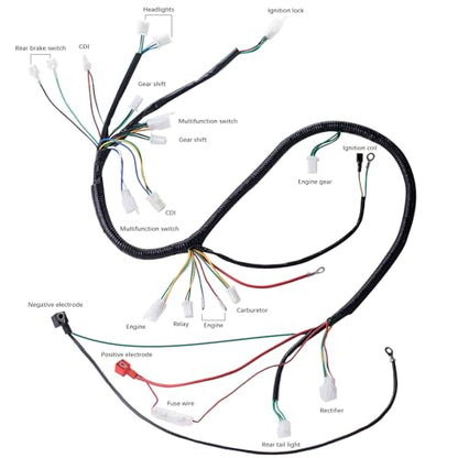 Complete Wiring Harness kit Electrics Wire Loom Assembly with Full Copper Wire for GY6 4-Stroke Four Wheelers Engine Type 125cc 150cc Pit Bike Scooter ATV
