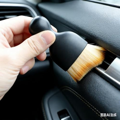 Car Detailing Brush, Soft Bristle Cleaning Brush, Scratch-Free Auto Duster Tool for Dashboard, Air Vents, Leather & Interior Cleaning (Black&Brown)