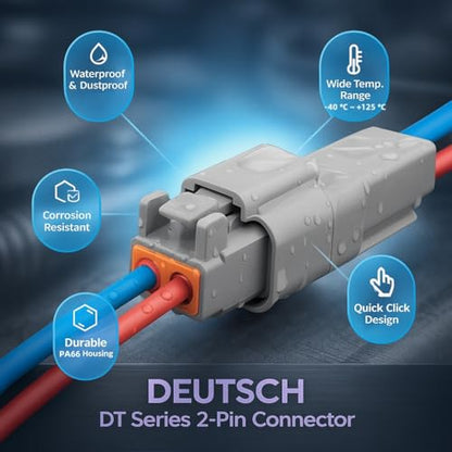 JRready ST6327-202 Deutsch DT Connector 2 Pin 8 Sets, Size 16 Stamped Contacts 14-18AWG, Waterproof Sealed Connectors for LED Lights, Trucks, Off-Road, Marine, Motorcycle Wiring - size: 2-Pin (8 Pairs)