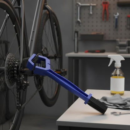 Double-Headed Bike Chain Brush - Durable PP Plastic Drivetrain Tool for Bicycle & Motorcycle Care - color: Blue