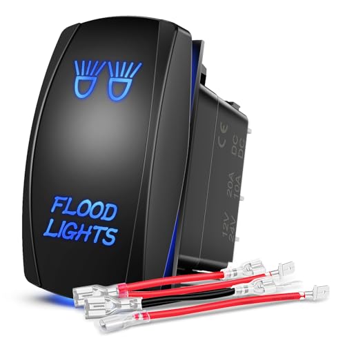 Nilight Flood Lights Rocker Switch Led Light Bar 5 Pin Laser On Off SPST Switches 20A/12V 10A/24V Blue with Jumper Wires Set for Cars Trucks Boats ATVs UTVs RVs - size: FLOOD LIGHTS