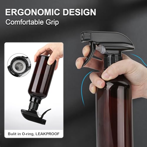 Plastic Spray Bottles 12oz 2 Pack Adjustable Mist/Stream Spraying Heavy Duty Square Water Spray Bottles for Hair, Cleaning Solutions, Plants,Essential Oils (Brown) - color: Brown
