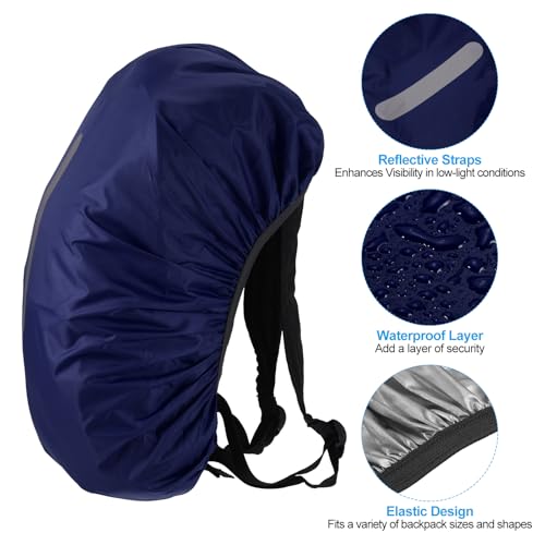 PATIKIL Waterproof Backpack Rain Cover, Non-Slip Backpack Cover with Vertical Reflective Strap Stay Dry for Hiking, Camping, Hunting - color: Dark Blue, size: Small