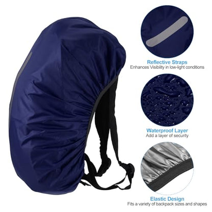PATIKIL Waterproof Backpack Rain Cover, Non-Slip Backpack Cover with Vertical Reflective Strap Stay Dry for Hiking, Camping, Hunting - color: Dark Blue, size: Small