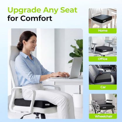 AUVON Cooling Gel Wheelchair Seat Cushion for Long Sitting, Memory Foam Seat Cushion for Tailbone & Back & Sciatica Relief, Breathable Chair Cushion with Strap for Car, Office, Home, Anti-Slip