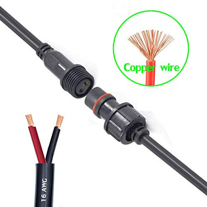 Waterproof Connector 2 Wire,16AWG 2Pin Male Female Plug LED Connector with IP65,20CM Extension Cable for Car,LED Strip Lights (5Pairs) - size: 16AWG 2Pin waterproof connector