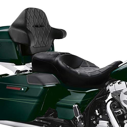 C.C.Rider Motorcycle Seat Backrest Pad - Fat Diamond 2-Up One-Piece fit for Harley Touring Road King Street Glide Road Glide Electra Glide 2014-2023 - color: 11# Grey+Passenger Backrest