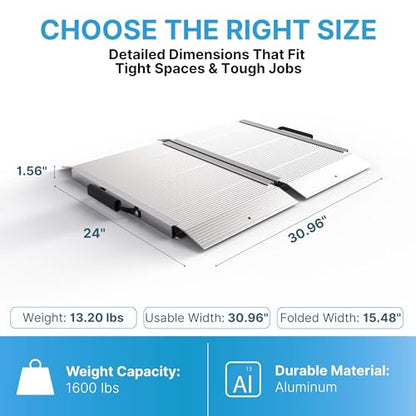 EZ-ACCESS Traverse 2 Foot Durable Aluminum Singlefold Edgeless Curbless Portable Folding Loading Ramp with Carrying Handles, Silver - size: 2 Foot, style: Singlefold Edgeless
