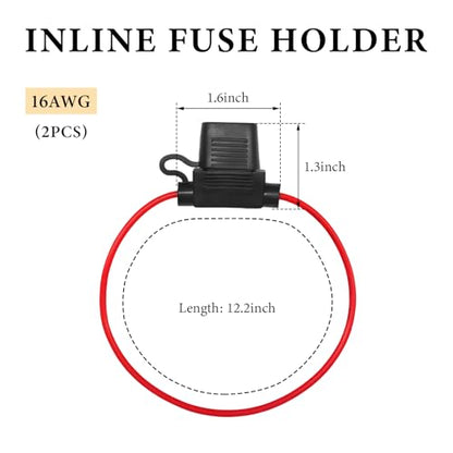 2 PCS 12V 16 AWG Inline Fuse Holder, 16 Gauge in Line Blade Fuse Block Relay with Waterproof Cap, ATC/ATO Standard Pigtail Fuses Holder for Car Truck ATV Boat Marine Audio Lighting - color: 16 AWG