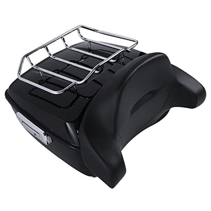 SLMOTO Vivid Black King Tour Trunk Trunk w/Chrome latch kit +Luggage Rack+Backrest Fits For Harley Davidson Touring Road King, Road Glide, Street Glide and Select CVO Models 2014-2024 - color: AStyle #14