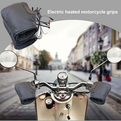 Motorcycle Heated Handlebar Mittens, Motorcycle Heated Grips Cover Pad Gloves | Water Resistant Heated Motorcycle Handlebar Muffs Temperature Adjustable Handlebar Grips for Cycling