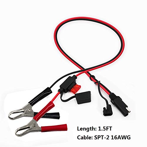(5PACK)1.5FT 12V Battery Alligator Clip to SAE 2Pin Quick Disconnect Cable SAE to Battery Clamp Cable 7.5A Fuse - size: 5 PACK