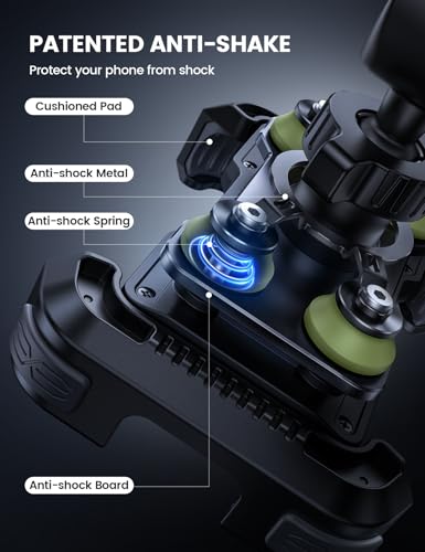 Lamicall Motorcycle Phone Mount Holder - [Dual Vibration Dampener] [Upgrade Handlebar Clip] Motorcycle Cell Phone Holder, Bike Phone Mount, Fit iPhone 16/15/14/13 Pro Max, 4.7-6.7" Phones, Green - color: Green