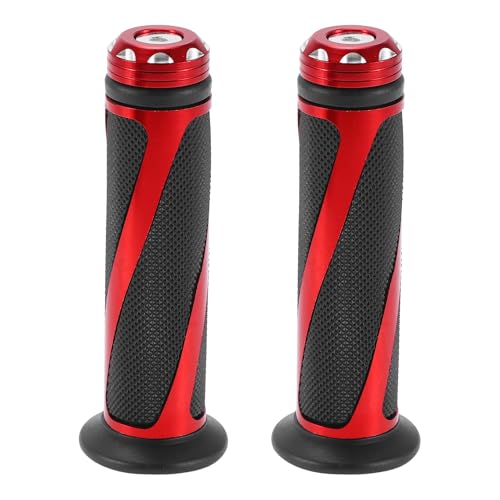 Motoforti 7/8" 22mm 15/16" 24mm Universal Motorcycle Hand Grips Cover Rubber Aluminum Alloy Handlebar Cover for Motorcycle Scooter Bicycle ATV Black Red 1 Pair - color: Red