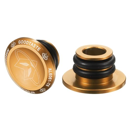 HARFINGTON Bar End Plugs Aluminum Handlebar End Caps Bike Plugs 0.57oz with Matching Rings for MTB Road BMX Fixed Gear Bike, Orange Yellow - color: Gold