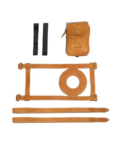 Trip Machine Company Genuine Leather Motorcycle Fuel Tank Strap – Heavy Duty Adjustable Horizontal Tank Mount Cover for Right Side Fuel Inlet Bikes (Tank Strap with Pouch, Vintage Tan) - color: Vintage Tan, style: Tank Strap With Pouch