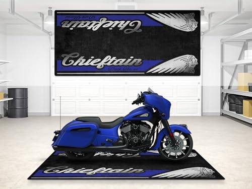 Parking Mat for Chieftain Dark Horse Motorcycle Model, Display and Pit Mat, Washable Non-Slip Garage, Showroom Mat (Spirit Blue Smoke, Size 1 : 86.6 x 39.4/220 x 100 cm) - color: Spirit Blue Smoke, size: Size 1 : 86.6 x 39.4 "/ 220 x 100 cm