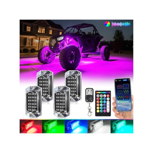 4Pods Full Angle RGB LED Rock Light Full Kit for ATV UTV RZR SXS Can-Am Four Wheeler Quad Side by Side Offroad Golf Cart with APP/RF Remote,Waterproof Multicolor Underglow Light 120Chip Music Mode 12V - color: RGB 30LEDs, size: 4Pods