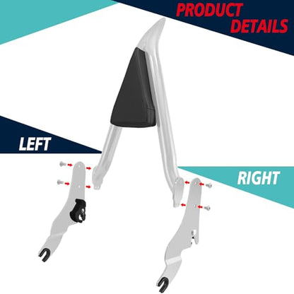 YHMOTO Detachable Sissy Bar Passenger Backrest 22" Inch Rear Pad Fit for Harley Touring Models 2009-2025 Road King Ultra CVO Limited Street Glide Road Glide Electra Glide (Chrome) - color: Chrome Sissy Bar