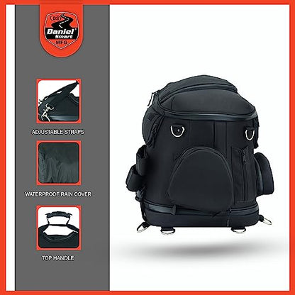 Daniel Smart Motorcycle Sissy Bar Bag with Multiple Pockets - Includes Rain Cover for All-Weather Protection.