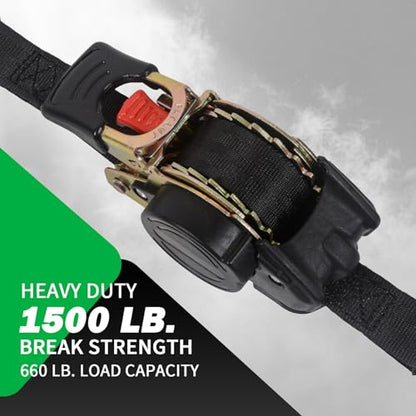 MOTO4U Auto Retractable Ratchet Straps 4-Pack | 1” x 10ft (1500lb Break Strength) | Heavy Duty Motorcycle Tie Downs Straps with Integrated Soft Loops for Truck, Trailer, Motorcycle - color: 4 Pack