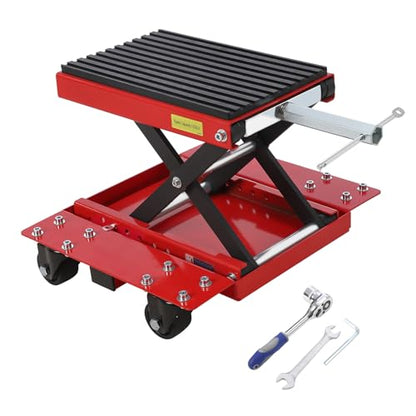 1200 LBS Motorcycle Lift, Dirt Bike Scissor Jack Lift Table with Hand Crank & Caster Wheels, 4.7"-15.4" Height Adjustable Center Hoist Stand for ATVs, Cruiser, Touring Motorcycles