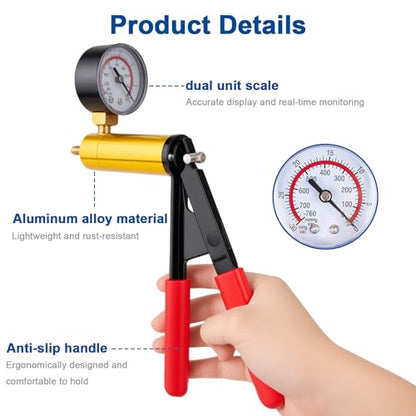 Brake Bleeder Vacuum Pump Kit – Hand Vacuum Pump with Gauge Adapters, Automotive Brake Fluid Bleeder Kit for Car, Motorcycle, and Truck in Compact Red Case