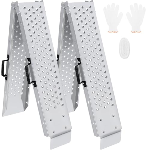 Heavy Duty Folding Loading Ramp 77.7 inches Long and 8.6 inches Wide, 1500lb Capacity, Motorcycle; Lawn Mower; Snow Plough; Bikes; ATV; UTV; Golf Carts,Circular Hole, Pack of 2