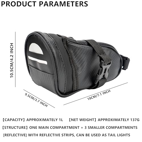Bike Bag Under Seat – Waterproof Bicycle Saddle Bag with Reflective Strip, Compact Under Seat Bike Pouch for Road & Mountain Bikes (Black-2) - color: Black-2