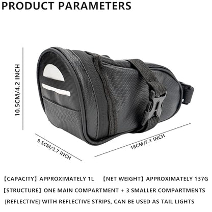 Bike Bag Under Seat – Waterproof Bicycle Saddle Bag with Reflective Strip, Compact Under Seat Bike Pouch for Road & Mountain Bikes (Black-2) - color: Black-2