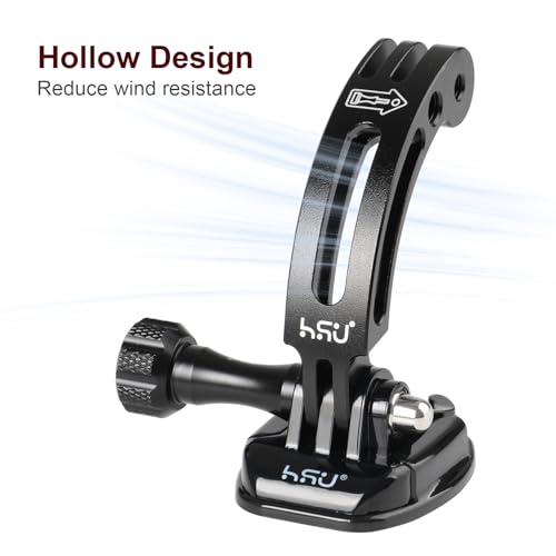 HSU Aluminum Alloy Curved Extension Arm (3”) Metal Pole Mount Helmet Stick Extension Arm Mount for Hero 13/12/11/10/9/8/7/6 Black, DJI Osmo Action 5 Pro/4/3 and More Action Cameras (Black)