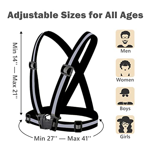 Reflective Strap Safety Vest Gear - 2-10 Pack Adjustable High Visible Reflective Running Gear for Women Men Night - color: Black x10