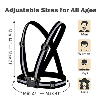 Reflective Strap Safety Vest Gear - 2-10 Pack Adjustable High Visible Reflective Running Gear for Women Men Night - color: Black X2