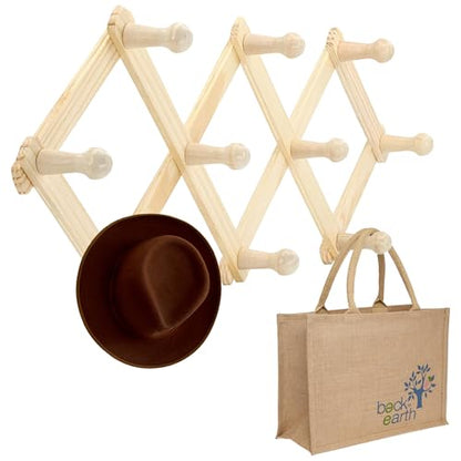 RamPro Accordion Style Wood Expandable Rack Hat, Cap, Belt, Umbrella Coffee Mug Wall Wooden Pegs - style: 1 Pack