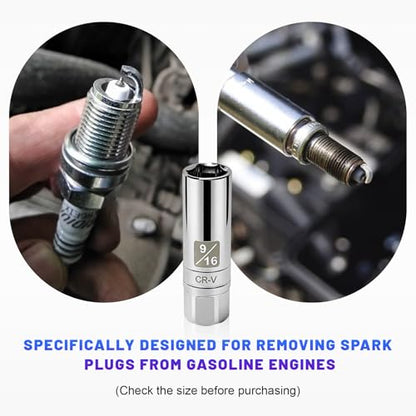 9/16 Inch Magnetic Spark Plug Socket, 3/8 Inch Drive Thin Wall Spark Plug Removal Tool, Heavy Duty 6-Point Sparks Plugs Socket for Sedan SUV Motorcycle, Car Accessories - color: 9/16 inch