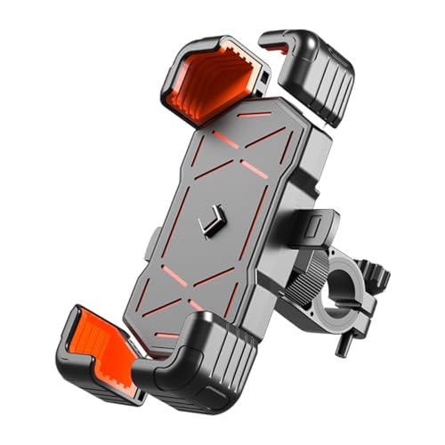 AUCELI Motorcycle Phone Mount, ABS Quick Release Bike Phone Holder for 4.7''-7.2'' Phones, Anti Shake with 360 Rotatable Phone Clip, Handlebar Clamp (Orange) - color: Orange