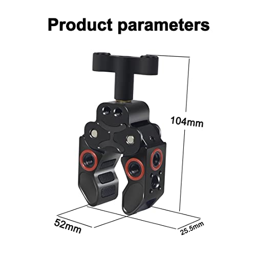 Super Clamp, Camera Clamp Mount with Locating Pin for ARRI Standard, 1/4"-20 & 3/8"-16 Thread Versatile Strong C Clamp Accessories Compatible with Gopro/Monitor/LED Lights/Flash/Microphone