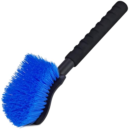 TAKAVU 17.5" Stiff Bristle Tire Brush with Long Handle - Heavy Duty Wheel and Tire Scrub Brush for Cleaning Sidewalls, Brake Dust, Wheel Wells, Trucks, RVs and Mats (Blue) - color: Blue
