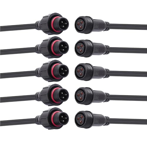 3 Wire Waterproof LED Connector, 16AWG Male Female Plug with IP65 Waterproof Wire Connectors, 20CM Extension Cable for Car LED Strip Lights - size: 16AWG 3Pin waterproof connector